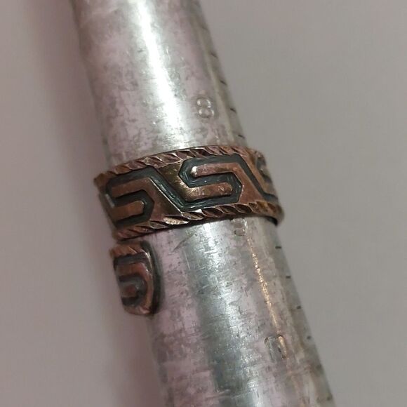 Vintage AP 950 Mexican Silver Greek Key Relief Bypass Ring Wide Band Adjustable - Picture 4 of 8